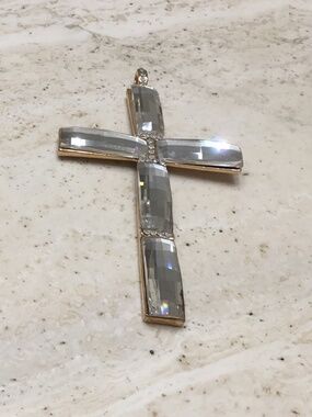 Large Gold Cross Pendant Necklace with Clear Crystal Accents